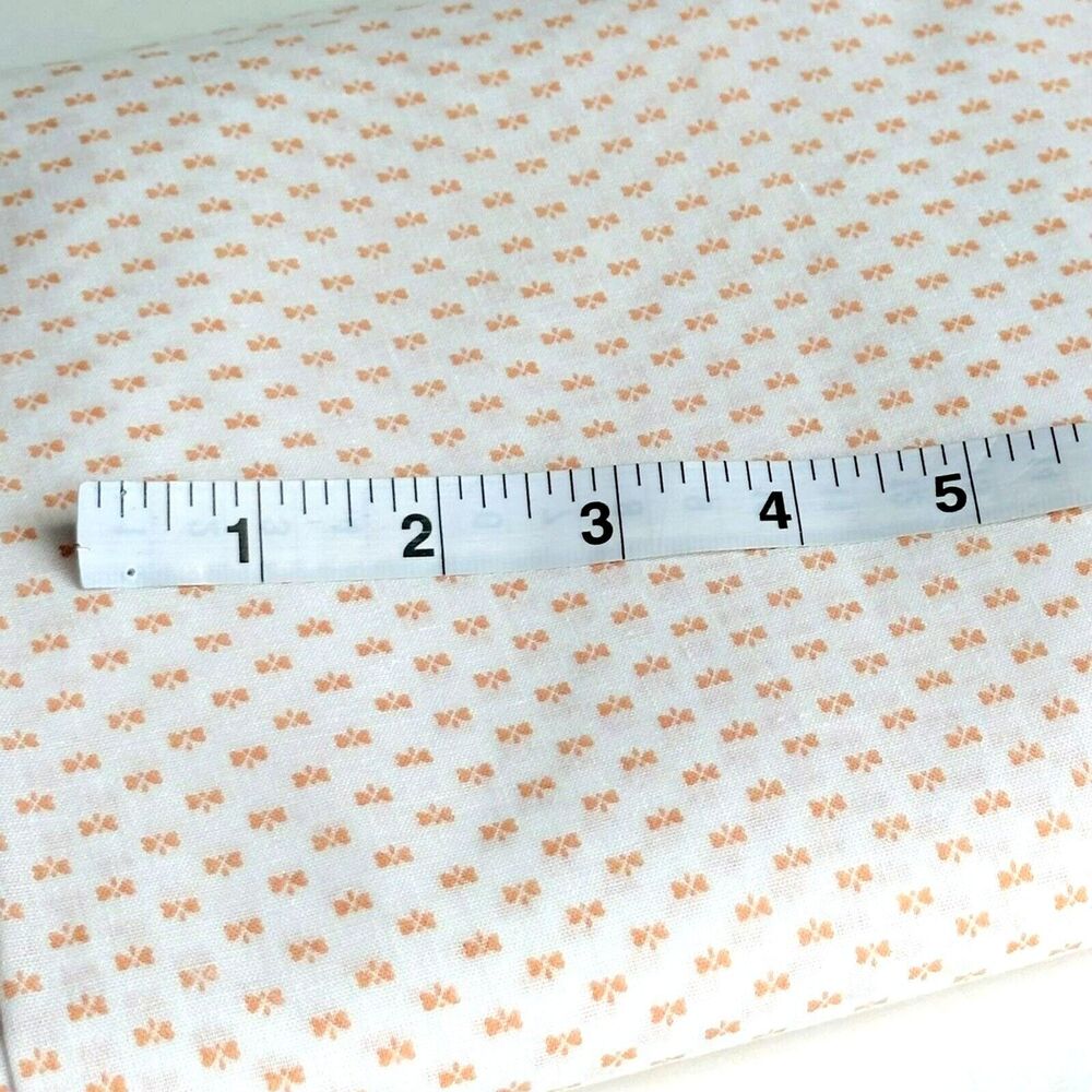 Dainty Peach Bows on White Semi-Sheer Vintage Fabric Quilting Sewing 2yds